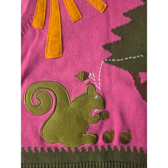 GAP Y2K Vintage Kids Sweater Vest Pink Knit Squirrel Tree Sun Applique XL 12 - Picture 4 of 4
